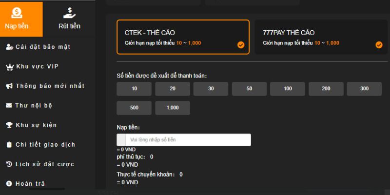 Nạp Tiền 77Bet Nạp tiền bằng thẻ cào điện thoại